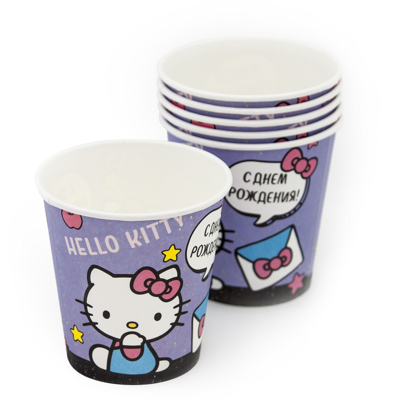 Стаканы Hello Kitty, С Днем Рождения!, Сиреневый, 6 шт